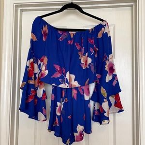 Pink Lily Boutique Blue Floral Romper